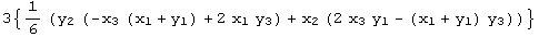 3 {1/6 (y_2 (-x_3 (x_1 + y_1) + 2 x_1 y_3) + x_2 (2 x_3 y_1 - (x_1 + y_1) y_3))}