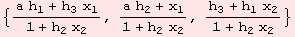 {(a h_1 + h_3 x_1)/(1 + h_2 x_2), (a h_2 + x_1)/(1 + h_2 x_2), (h_3 + h_1 x_2)/(1 + h_2 x_2)}