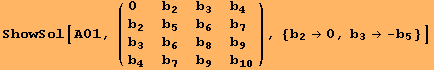ShowSol[A01, ( {{0, b_2, b_3, b_4}, {b_2, b_5, b_6, b_7}, {b_3, b_6, b_8, b_9}, {b_4, b_7, b_9, b_10}} ), {b_2→0, b_3→ -b_5}]